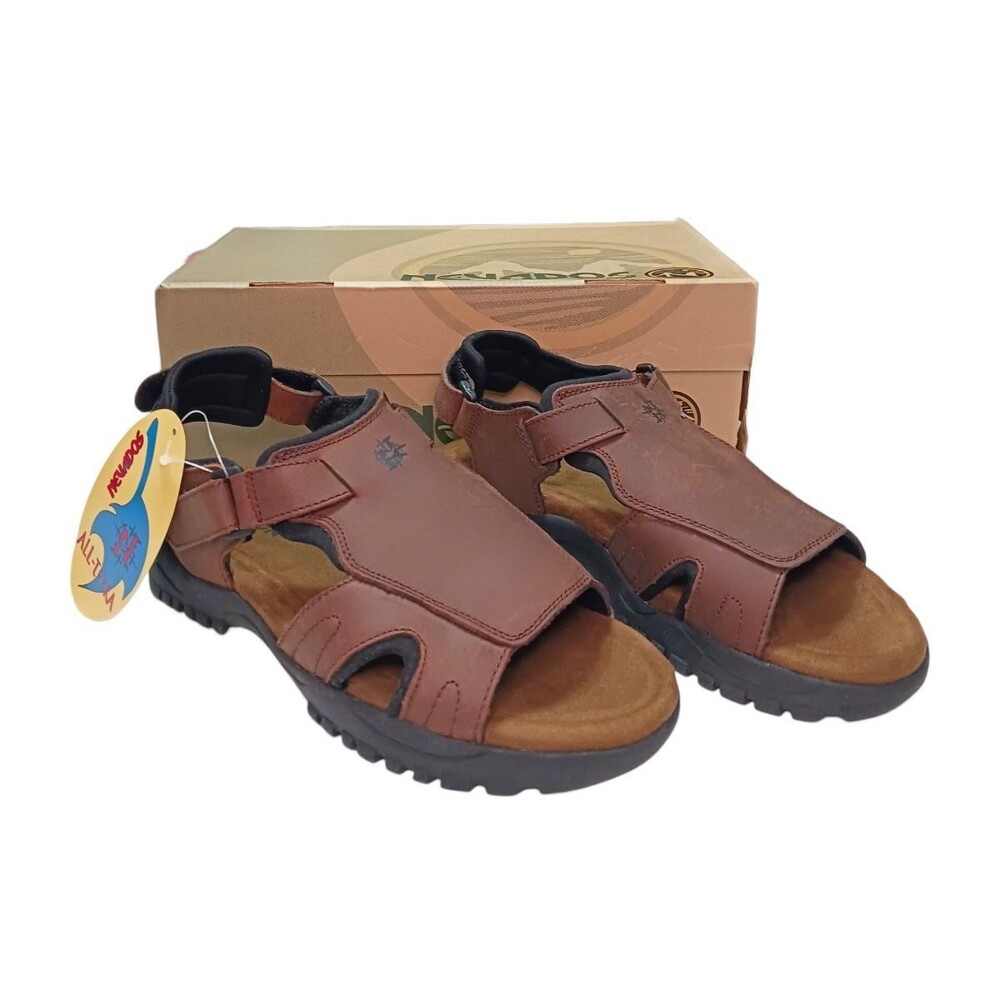 NEW Nevados Brown Leather Sandals Mens 10 Outdoor Fishing Hiking Adjustable Box
